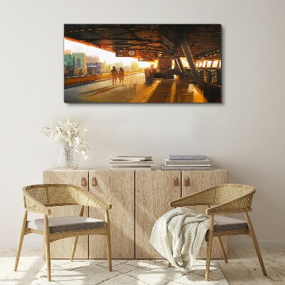 Foto op canvas Gouden uren op het station