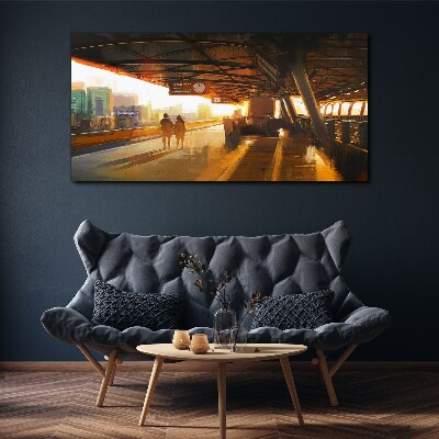 Foto op canvas Gouden uren op het station