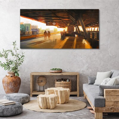 Foto op canvas Gouden uren op het station