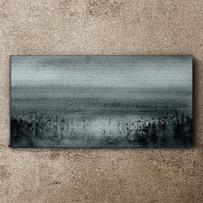 Schilderij op doek Grijs-rotsachtig, mistig landschap