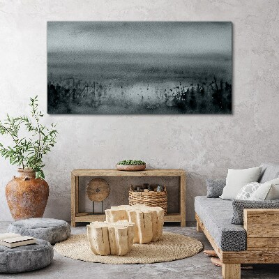 Schilderij op doek Grijs-rotsachtig, mistig landschap