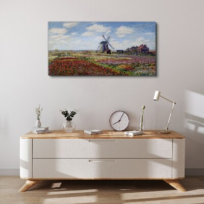 Foto op canvas Landschap met een windmolen
