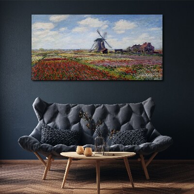 Foto op canvas Landschap met een windmolen