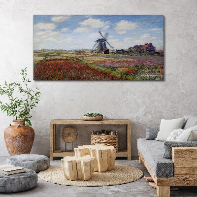 Foto op canvas Landschap met een windmolen