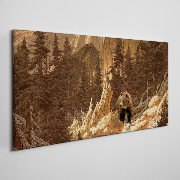 Canvas schilderij Grizzly in een berglandschap