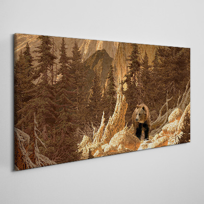 Canvas schilderij Grizzly in een berglandschap