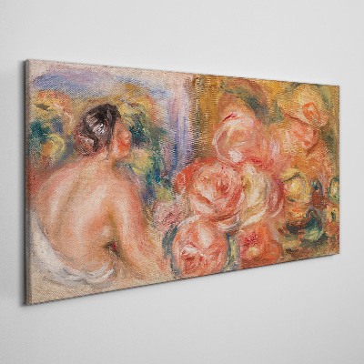 Schilderij op doek Bloemen en een vrouw