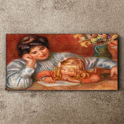 Canvas schilderij Moeder en kind aan tafel