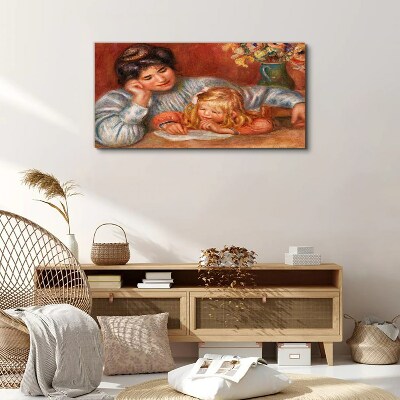 Canvas schilderij Moeder en kind aan tafel