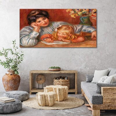 Canvas schilderij Moeder en kind aan tafel