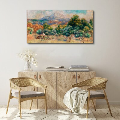 Foto op canvas Landschap met bomen en een huisje