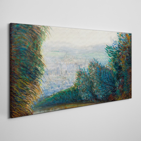 Schilderij op doek Groen landschap met mist