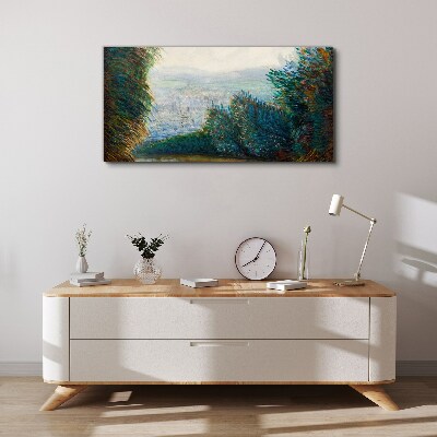 Schilderij op doek Groen landschap met mist