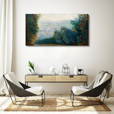 Schilderij op doek Groen landschap met mist