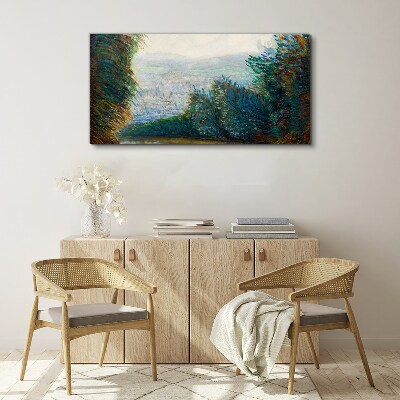 Schilderij op doek Groen landschap met mist