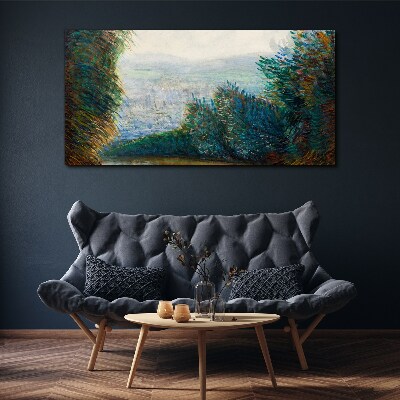 Schilderij op doek Groen landschap met mist