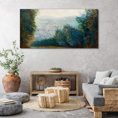 Schilderij op doek Groen landschap met mist