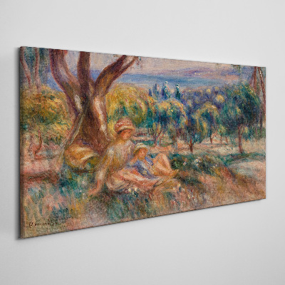 Canvas schilderij Moeder en kind in de boomgaard