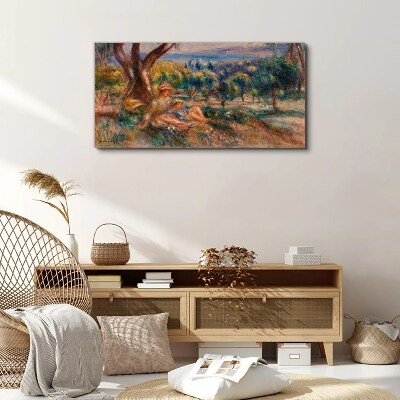 Canvas schilderij Moeder en kind in de boomgaard