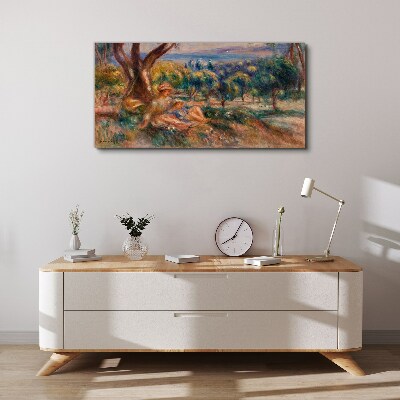 Canvas schilderij Moeder en kind in de boomgaard