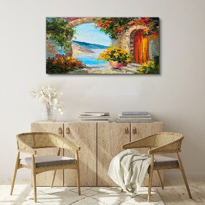 Foto op canvas Zeegezicht met bloemen