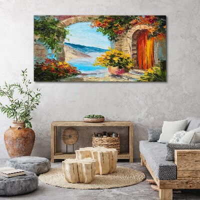 Foto op canvas Zeegezicht met bloemen