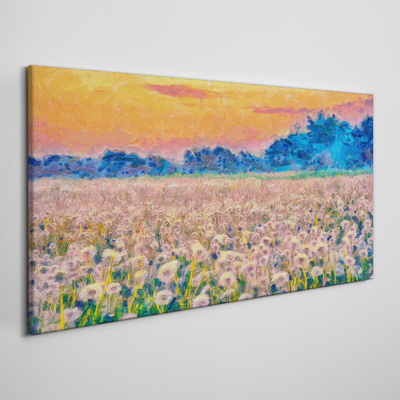 Canvas schilderij Bloemenlandschap bij zonsondergang