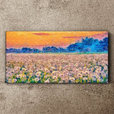 Canvas schilderij Bloemenlandschap bij zonsondergang