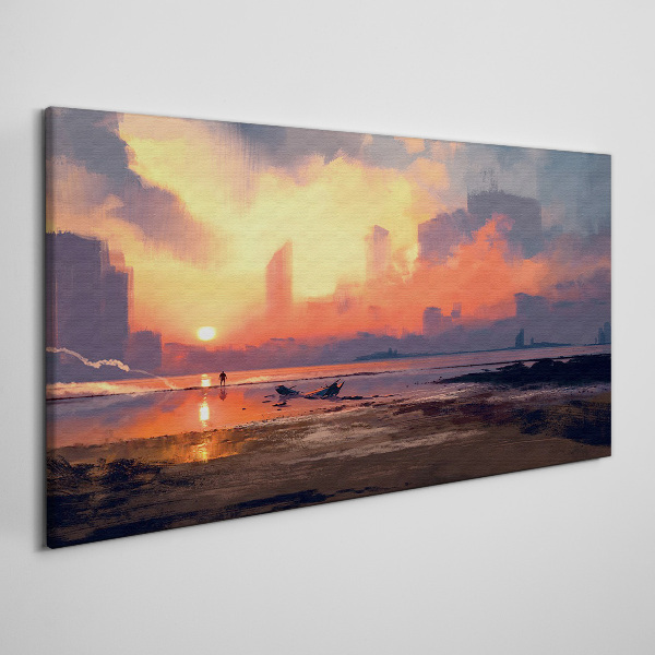 Schilderij op doek Zonsondergang boven de horizon van de stad