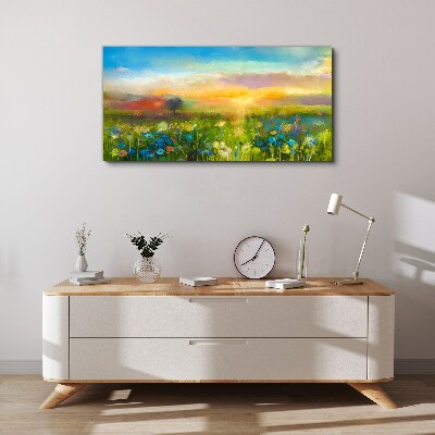 Canvas schilderij Bloemenlandschap in de ochtend