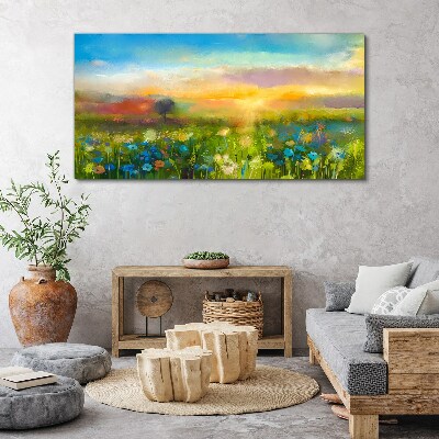 Canvas schilderij Bloemenlandschap in de ochtend