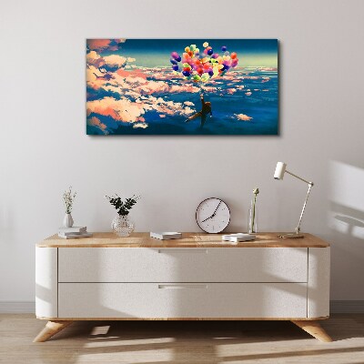 Canvas schilderij Vlucht in de wolken met ballonnen