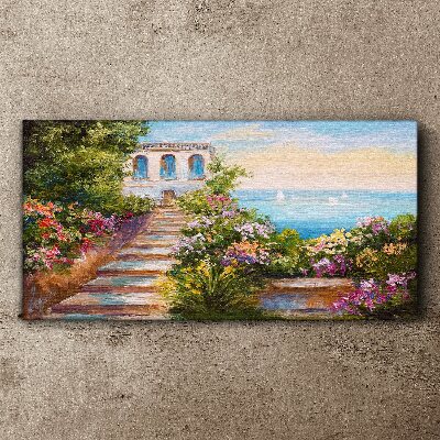 Schilderij op doek Een wandeling tussen de bloemen aan zee