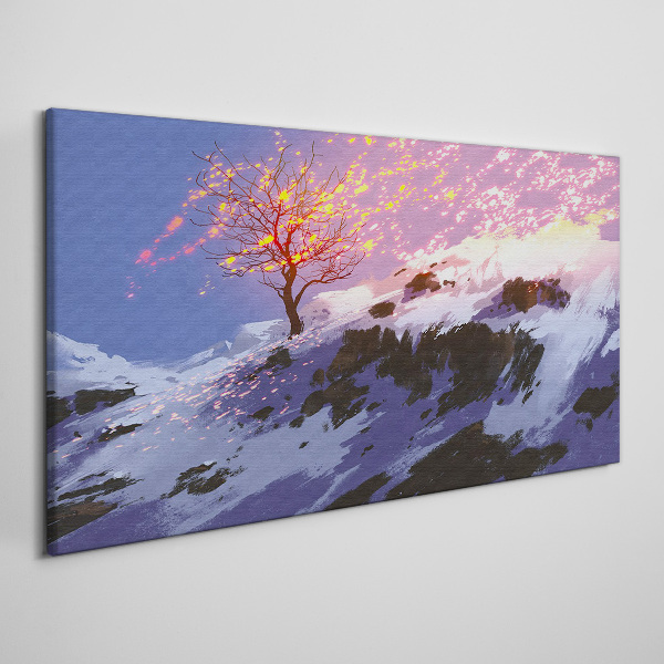 Canvas schilderij Winterlandschap met een brandende boom