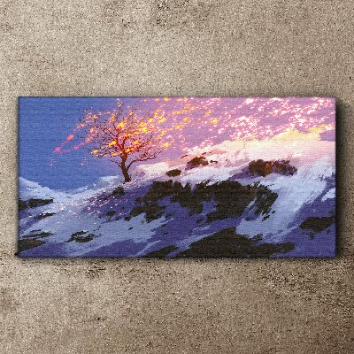 Canvas schilderij Winterlandschap met een brandende boom