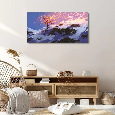 Canvas schilderij Winterlandschap met een brandende boom