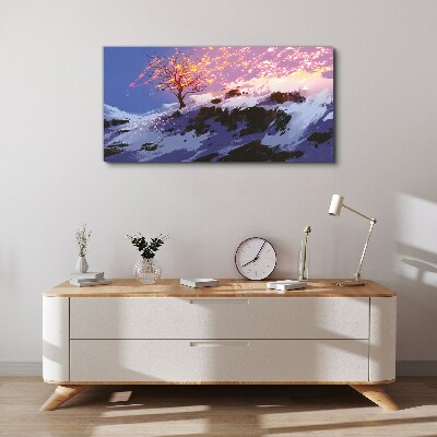 Canvas schilderij Winterlandschap met een brandende boom