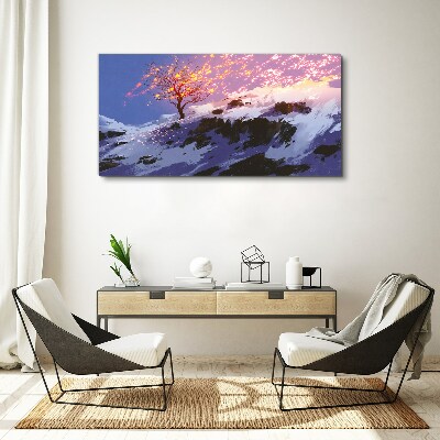 Canvas schilderij Winterlandschap met een brandende boom