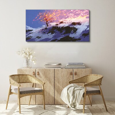 Canvas schilderij Winterlandschap met een brandende boom