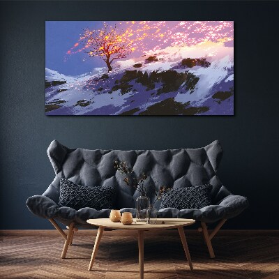 Canvas schilderij Winterlandschap met een brandende boom