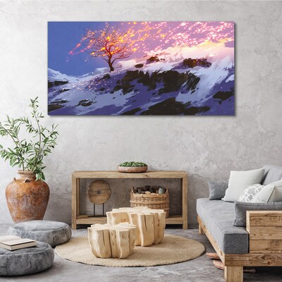 Canvas schilderij Winterlandschap met een brandende boom