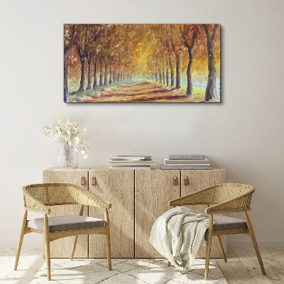 Schilderij op doek Herfstlaan met bomen