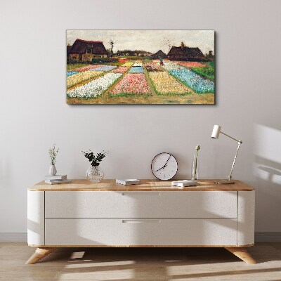Schilderij op doek Lente tulpenvelden