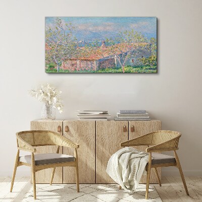 Canvas schilderij Een vredig landschap met een huis en bomen