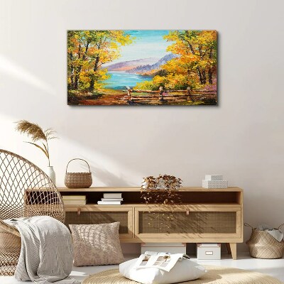 Schilderij op doek Herfstlandschap aan het meer