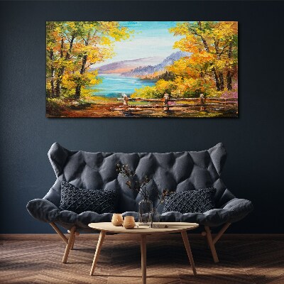 Schilderij op doek Herfstlandschap aan het meer