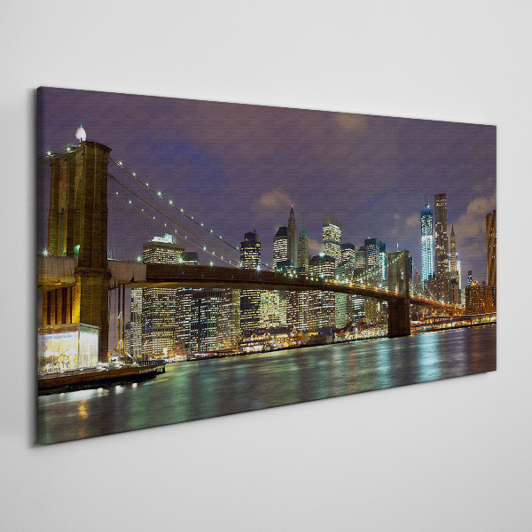 Foto op canvas Brooklyn Bridge in het nachtelijk schijnsel