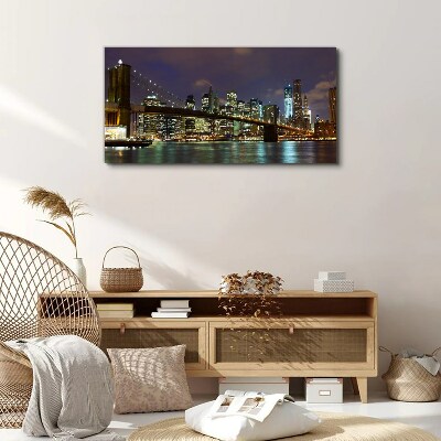 Foto op canvas Brooklyn Bridge in het nachtelijk schijnsel