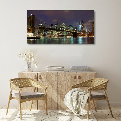 Foto op canvas Brooklyn Bridge in het nachtelijk schijnsel