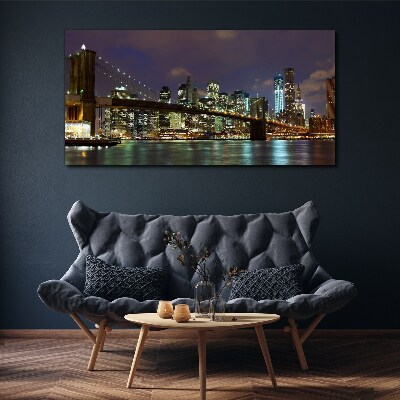 Foto op canvas Brooklyn Bridge in het nachtelijk schijnsel